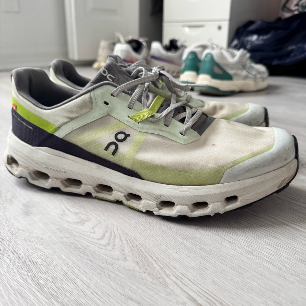 On Cloudvista 2 Running White and Green Athletic Shoes